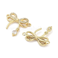 Rack Plating Brass Pave Clear Cubic Zirconia Bowknot Connector Charms&nbsp;KK-Z064-35G-02