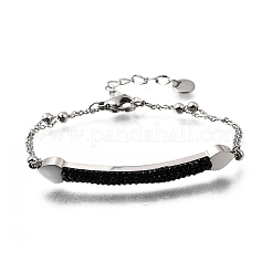 Heart Bar 304 Stainless Steel & Rhinestone Link Bracelets&nbsp;BJEW-A167-01P-01