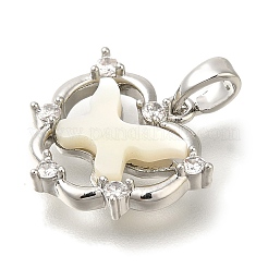 Brass Micro Pave Cubic Zirconia and Shell Pendants&nbsp;KK-K388-82P