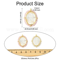 2Pcs 2 Colors Rack Plating Brass Micro Pave Cubic Zirconia & Shell Pendants&nbsp;KK-CJ0003-03