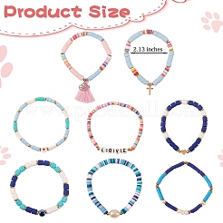 8Pcs 8 Style Polymer Clay Heishi & Natural Pearl & Non-magnetic Synthetic Hematite Beads Stretch Bracelets Set for Girl Women&nbsp;BJEW-SZ0001-81