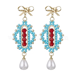 Transparent Electroplate Glass Beads Rhombus with Bowknot Dangle Stud Earrings&nbsp;EJEW-MZ00430-02