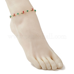 Brass Enamel with Green Glass Red Cherry Link Anklets for Women&nbsp;AJEW-AN00772