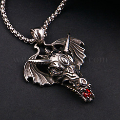 Dragon with Wing 304 Stainless Steel Ruby Rhinestone Pendant Necklaces for Men&nbsp;FS-WGA9886-01