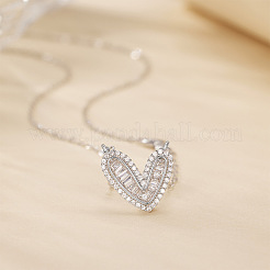 925 Sterling Silver Clear Cubic Zirconia Heart Pendant Cable Chain Necklaces for Women&nbsp;FS-WG5B033-01