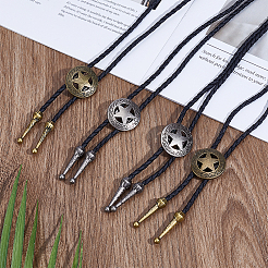4Pcs 2 Colros Retro Alloy Pendant Black PU Leather Lariat Bolo Tie Necklaces&nbsp;NJEW-ME0001-11B