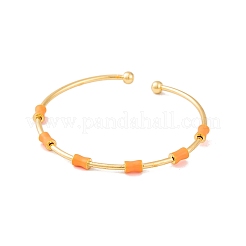 Brass Resin Bamboo Stick Open Cuff Bangles for Women&nbsp;BJEW-S147-02G