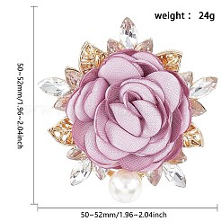 Cloth Rose with Crystal Rhinestone Brooch Pin&nbsp;JEWB-WH0028-13LG