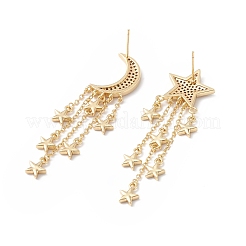 Clear Cubic Zirconia Moon & Star Asymmetrical Earrings&nbsp;EJEW-L261-001G