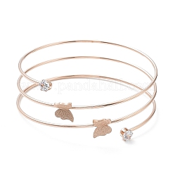 Ion Plating(IP) 304 Stainless Steel Triple Loops Wire Wrap Bangle&nbsp;BJEW-K227-01RG