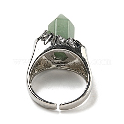 Hexagonal Prism Natural Green Aventurine Open Cuff Rings&nbsp;RJEW-B106-01P-01