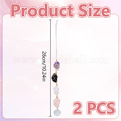 2Pcs Raw Natural Rose Quartz & Purple Fluorite & Obsidian & Quartz Crystal Nuggets Copper Wire Wrapped Hanging Ornaments with Shell&nbsp;HJEW-DR00227