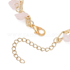 Natural Rose Quartz Chip Beads & Brass Paperclip Chain Multi-strand Bracelets for Women&nbsp;BJEW-JB12890-01