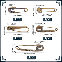 5Pcs 5 Styles Zinc Alloy Safety Pins&nbsp;JEWB-AR0001-27A