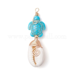 Synthetic Turquoise Bead with Natural Mixed Cowrie Shell Beads and Eco-Friendly Copper Wire and Brass Beads Pendants&nbsp;PALLOY-TA00233-02
