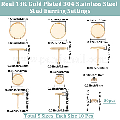 50Pcs 5 Styles 304 Stainless Steel Stud Earring Findings&nbsp;STAS-BBC0009-96