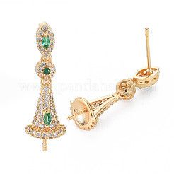 Brass Micro Pave Clear Cubic Zirconia Stud Earring Findings&nbsp;KK-S364-039