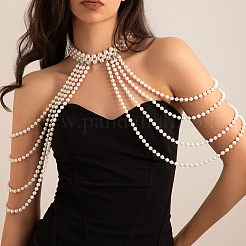 Plastic Imitation Pearl Round Beaded Multilayer Bridal Shoulder Chains&nbsp;WG39BFF-01