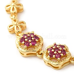 Medium Violet Red Cubic Zirconia Flower Link Bracelet&nbsp;BJEW-M296-03G
