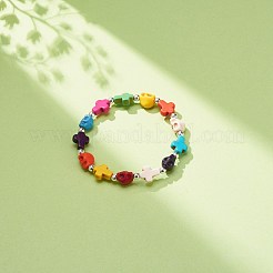 Synthetic Turquoise(Dyed) Cross & Skull Beaded Stretch Bracelet&nbsp;BJEW-JB08449-02