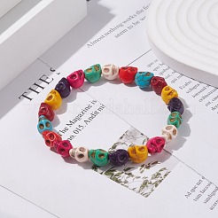 Synthetic Turquoise(Dyed) Skull Stretch Bracelet&nbsp;BJEW-JB08071-02