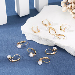 10Pcs Round Brass & ABS Imitation Pearl Leverback Earring Findings&nbsp;KK-TADJ0001-17