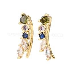 Brass Pave Cubic Zirconia Stud Crawler Earrings&nbsp;KK-CBAA351-23G-01