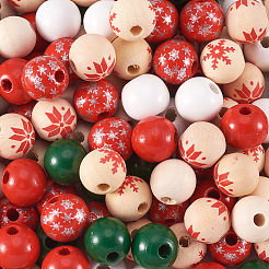 140Pcs 7 Styles Painted Natural Wood European Beads&nbsp;WOOD-TA0001-65