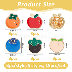 15Pcs 5 Styles Fruit Enamel Pins&nbsp;JEWB-FH0002-90