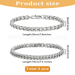 1Set 2Pcs  Stainless Steel Cuban Link Chain Bracelets for Men&nbsp;BJEW-LP0001-28