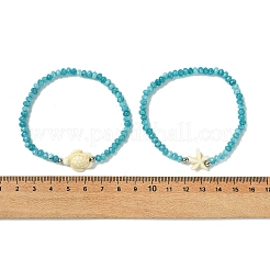 2Pcs 2 Styles Synthetic Turquoise & Dyed Natural Malaysia Jade Rondelle Beads Beads Stretch Bracelets for Women&nbsp;BJEW-JB13599-01