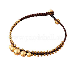 Ethnic Style Brass Bell Charm Braided Waxed Cord Adjustable Anklets for Women&nbsp;FS-WG2B00D-01