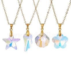 4Pcs 4 Styles Clear AB Glass Wing Flower Star Shell Shape Pendant Brass Cable Chain Necklaces for Women&nbsp;NJEW-JN05745
