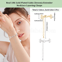 4Pcs 2 Colors Brass Micro Pave Clear Cubic Zirconia Ends with Chains&nbsp;FIND-BBC0005-22B