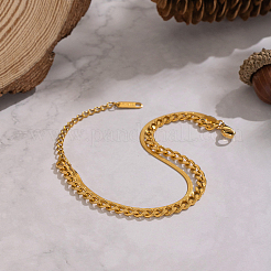 Minimalist 304 Stainless Steel Cuban Link Chain & Snake Chain Double Layers Bracelets for Women&nbsp;IA3744