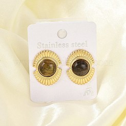 304 Stainless Steel Natural African Turquoise(Jasper) Stud Earrings&nbsp;LS-EJEW-G421-02G-02
