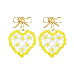 Heart Handmade Glass Seed Beads Dangle Stud Earrings&nbsp;EJEW-MZ00369-02