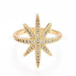 Brass Micro Pave Clear Cubic Zirconia Cuff Rings for Women&nbsp;KK-T074-07G
