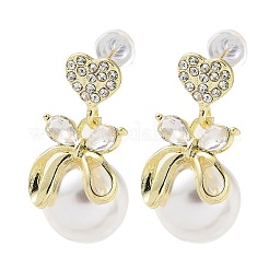 Valentine's Day Heart with Bowknot Alloy Rhinestone Dangle Stud Earrings&nbsp;EJEW-F408-02G