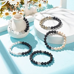 Natural Lava Rock & Gemstone Stretch Bracelet with Alloy Jesus Beads&nbsp;BJEW-JB08013