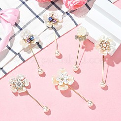 6Pcs 6 Styles Flower Plastic & Resin Rhinestone Brooches&nbsp;JEWB-CJ0003-39