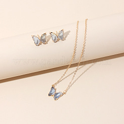 Butterfly Acrylic Rhinestone with Iron Pendant Necklaces & Stud Earrings Sets for Women&nbsp;WGFFCAF-08