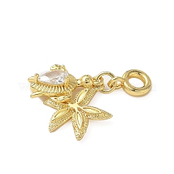 Brass Pave Clear Cubic Zirconia Sea Animals European Dangle Charms&nbsp;KK-I371-39G-01