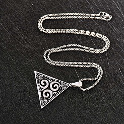 201 Stainless Steel Viking Knot Triskelion Pendant Necklaces for Men&nbsp;WGED209-01