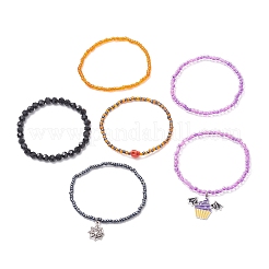 6Pcs 6 Style Dyed Synthetic Turquoise Skull & Glass Beaded Stretch Bracelets Set&nbsp;BJEW-JB09391