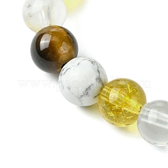 Natural Howlite & Synthetic Citrine & Natural Tiger Eye & Natural Quartz Crystal Round Beaded Stretch Bracelets&nbsp;BJEW-JB10910-09