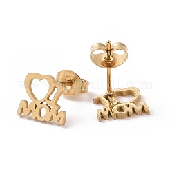 304 Stainless Steel Heart with Word I Love Mom Stud Earrings and Pendant Necklace Set&nbsp;AJEW-B019-08