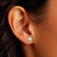 925 Sterling Silver Flat Round Stud Earrings&nbsp;EJEW-D326-02G