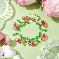 Flower Glass & Acrylic Charm Bracelets&nbsp;BJEW-JB10443-03