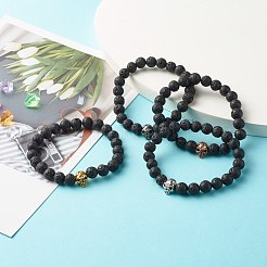 Natural Lava Rock Round Beads Stretch Bracelet&nbsp;BJEW-JB06832